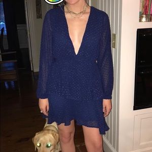 long sleeve plunge neck cocktail dress